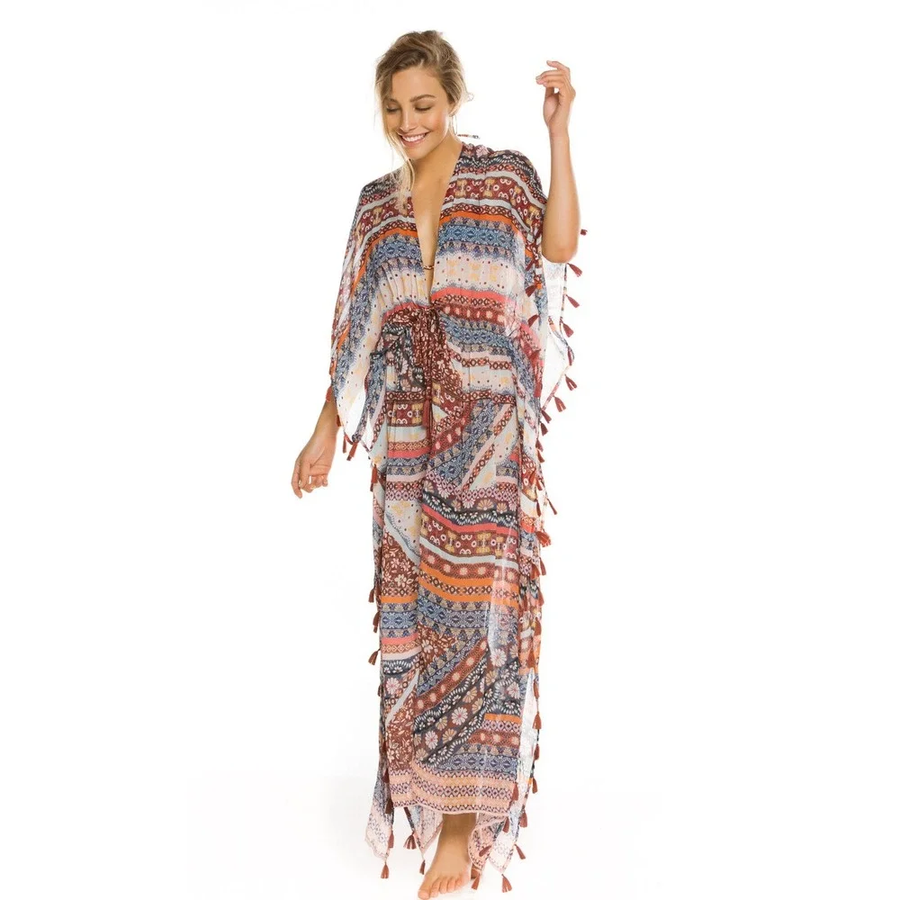 Agua Bendita Sienna Story Sam Maxi Tunic One Size Fits All Cover Up Kimono